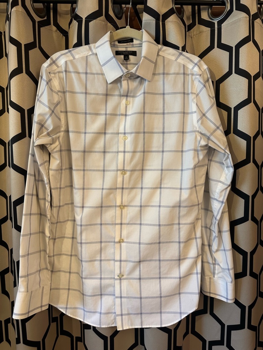 Banana Republic White Dress Shirt with Light Blue Windowpane Check